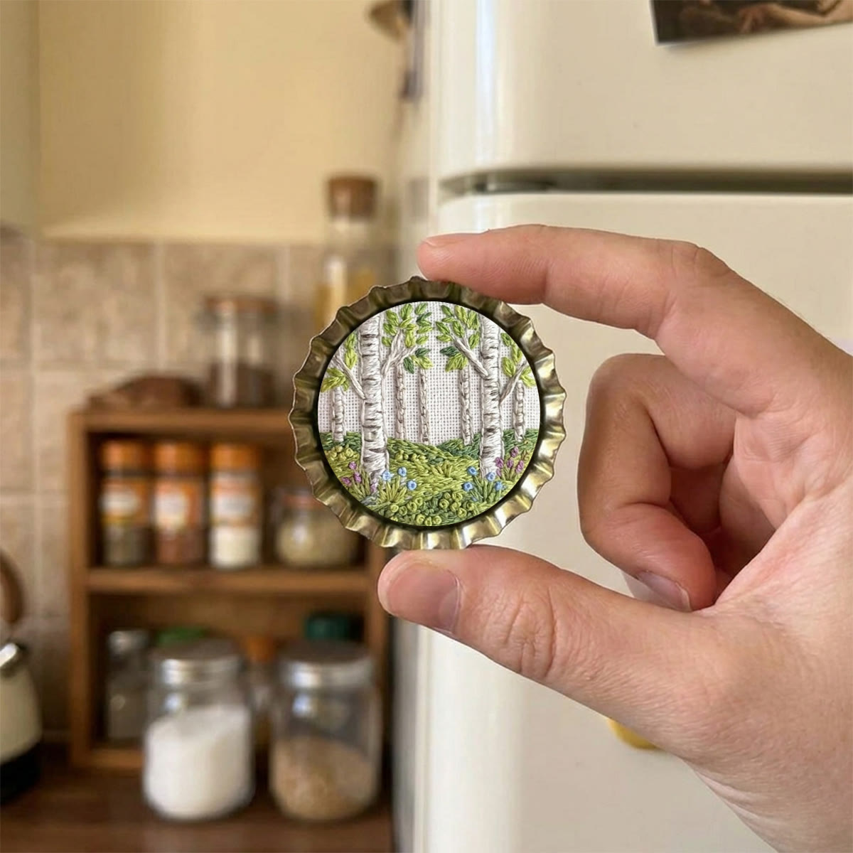 Rubbyoo Embroidery Accessories Kit - Birch Forest Scene | Gift For Nature Lover | Layering Accessory - Magnet - 2pcs - image 8