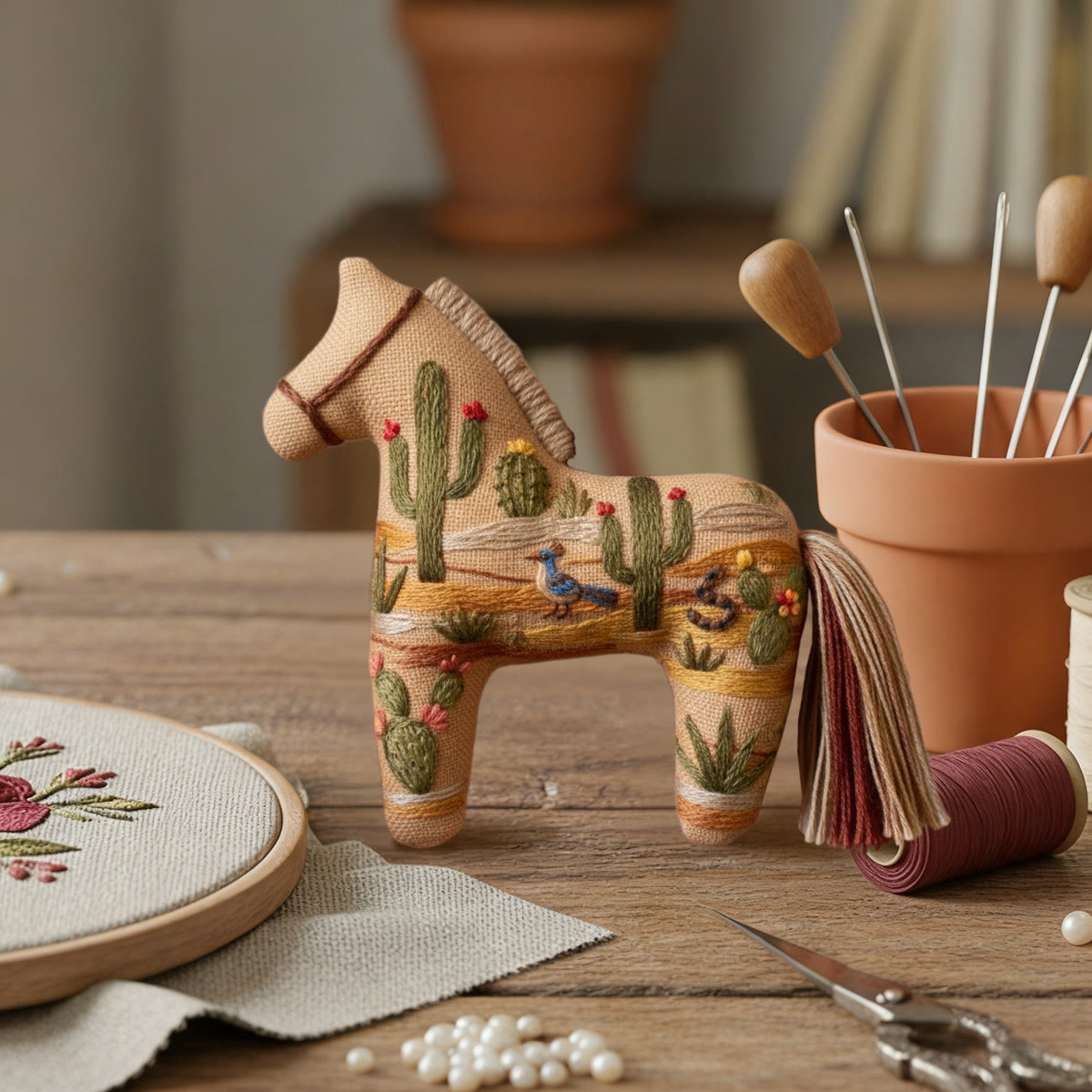 Rubbyoo Dala Horse Embroidery Kit - Desert Cactus Bird | Southwestern Craft | Eye-catching Table Ornament - image 5