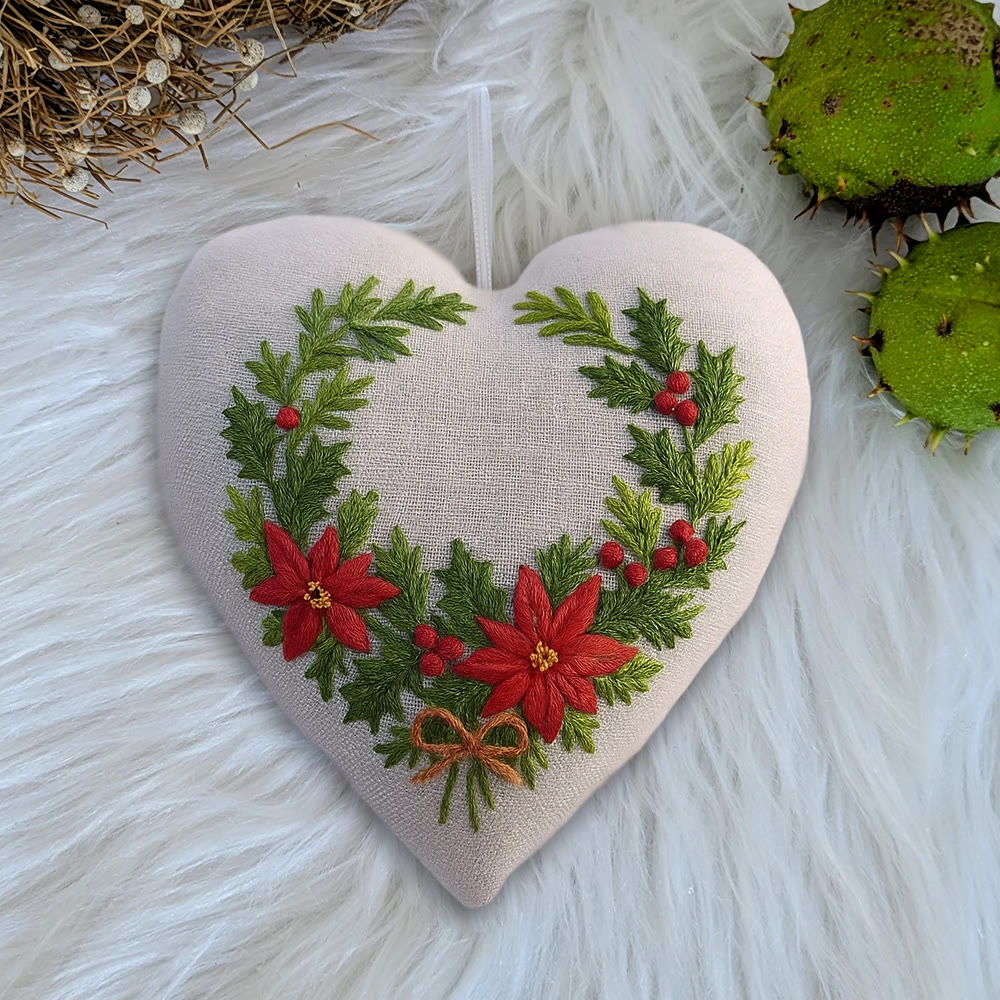 Rubbyoo Heart Embroidery Kit - Christmas Wreath | Floral Handmade Craft | Nice For Christmas Tree Decor - image 7