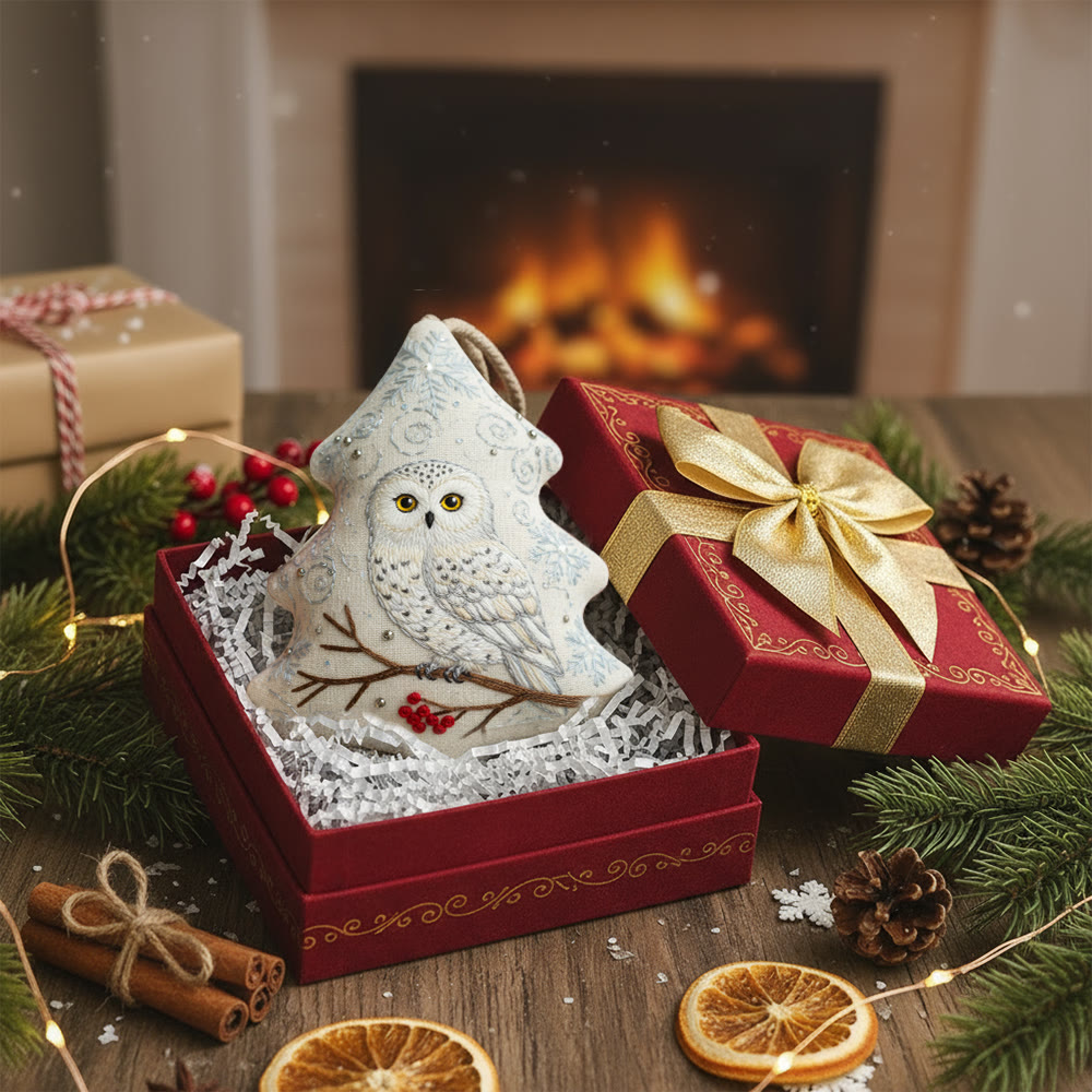 Rubbyoo Tree-shaped Embroidery Kit - Snowy Owl | Realistic Embroidery Christmas Ornament | Custom Handmade Gift - image 6