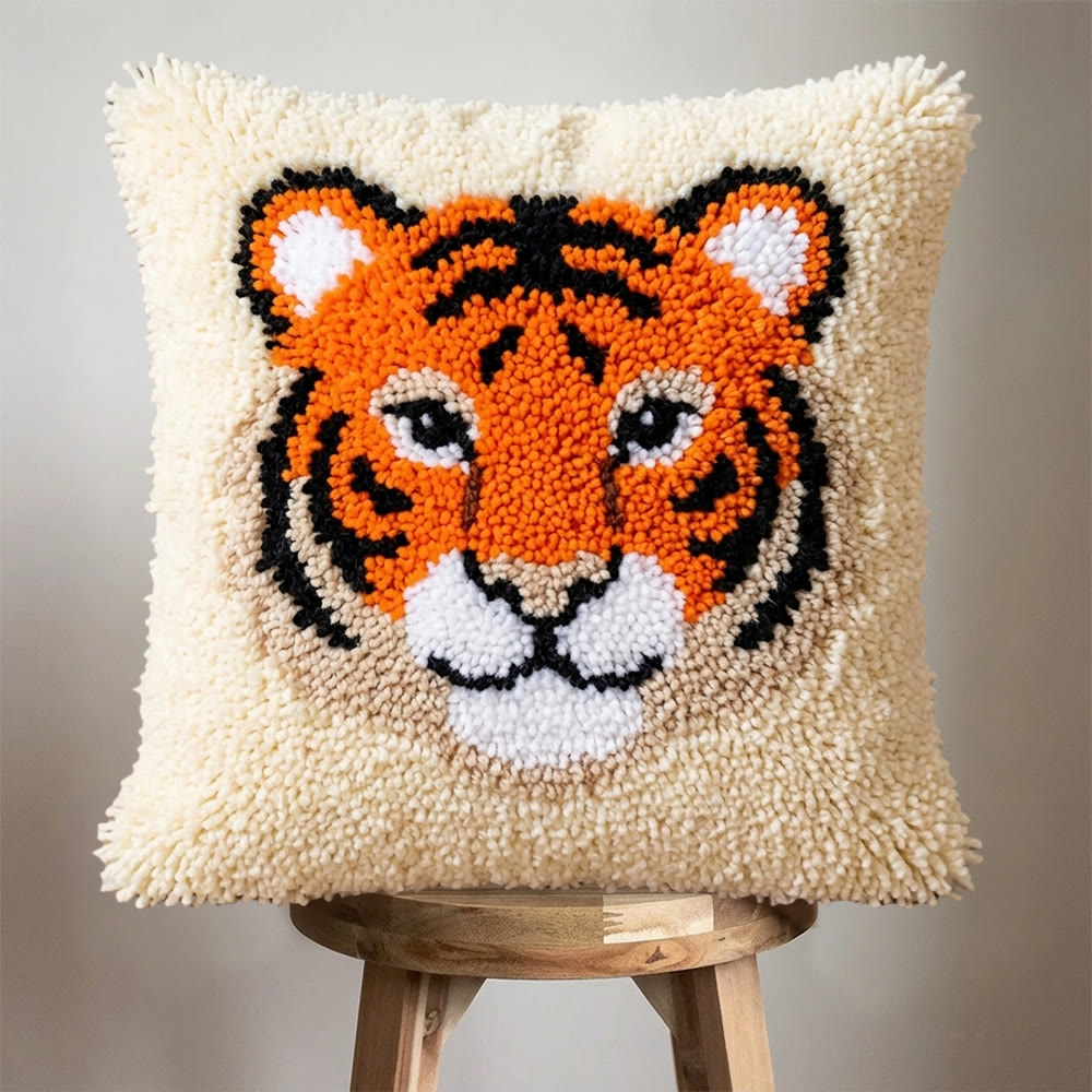 Rubbyoo Latch Hook Pillow Kit - Smiling Tiger | Hand-stitched Chunky Fabric | Animal Cartoon Room Accent - image 7