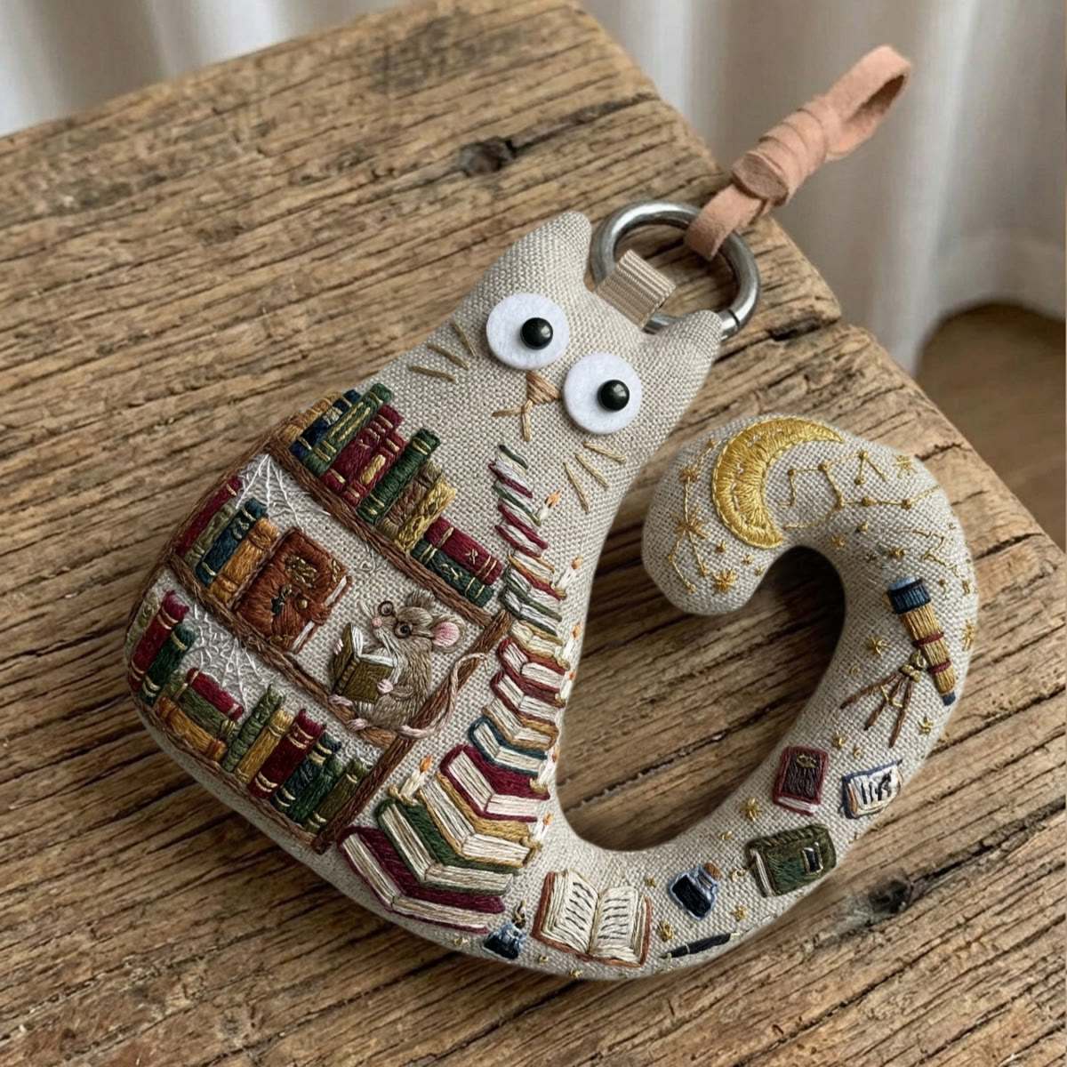 Rubbyoo Cat Embroidery Kit - Miniature Bookshelf | Unique Handmade Gift | Backpack Accessory - image 7