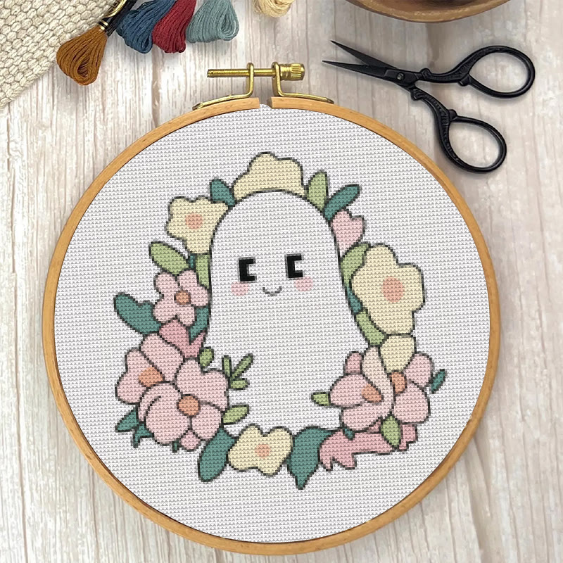  Cross Stitch Kit - Charming Ghost | Unique Floral Craft | Nice For Holiday Ornament - image 5