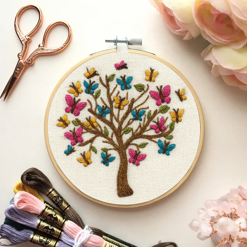 Rubbyoo Embroidery Kit - Colourful Butterfly With Tree | Charming Handmade Craft | Perfect Hanging Decor - image 5