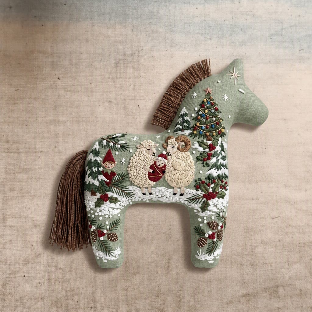 Rubbyoo Dala Horse Embroidery Kit - Nordic Christmas Tale | Cozy Holiday Home Decor | Nature Hoop Art Gift For Kids - image 8