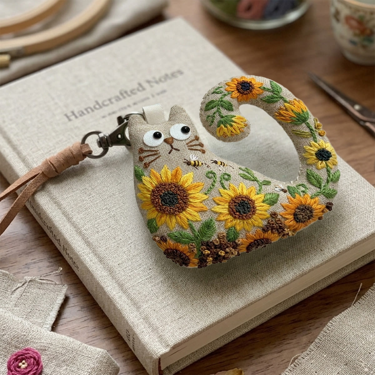 Rubbyoo Cat Embroidery Kit - Golden Sunflower And Bee | Handmade Nature Inspired Gift | Bright Nursery Wall Hanging - image 9