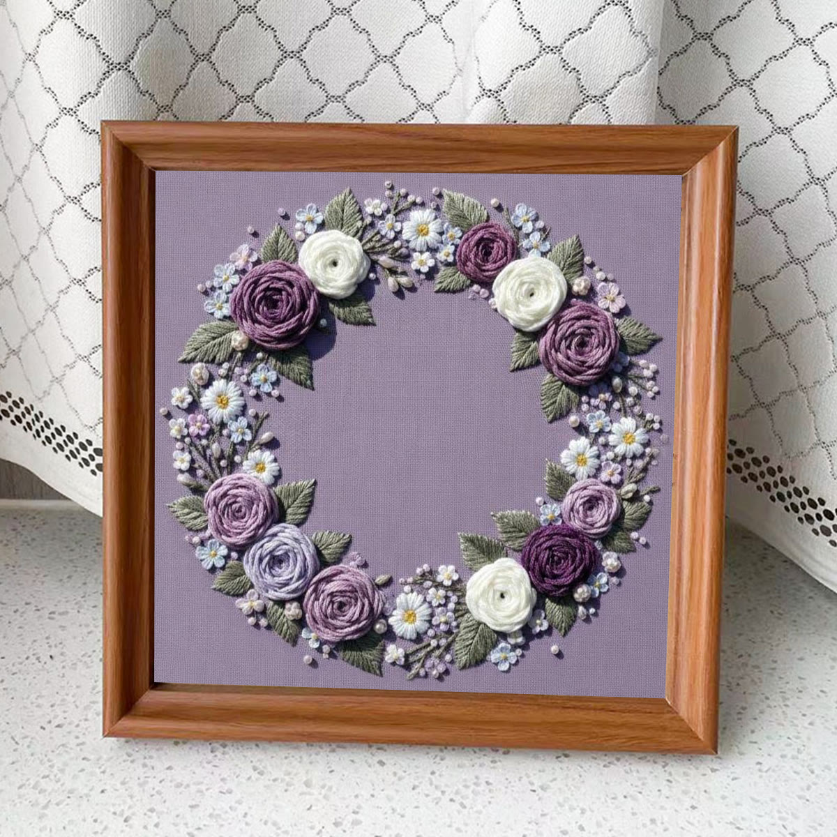 Rubbyoo Embroidery Kit - Purple Flower Wreath | Beginner Botanical Design | Diy Home Decor - Embroidery Kit Plus An Extra Frame - image 13