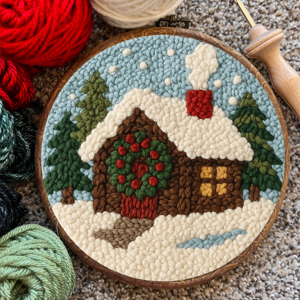Snowy Cabin Punch Needle Kit – Beginner Winter Project | Handmade Holiday Idea - image 9