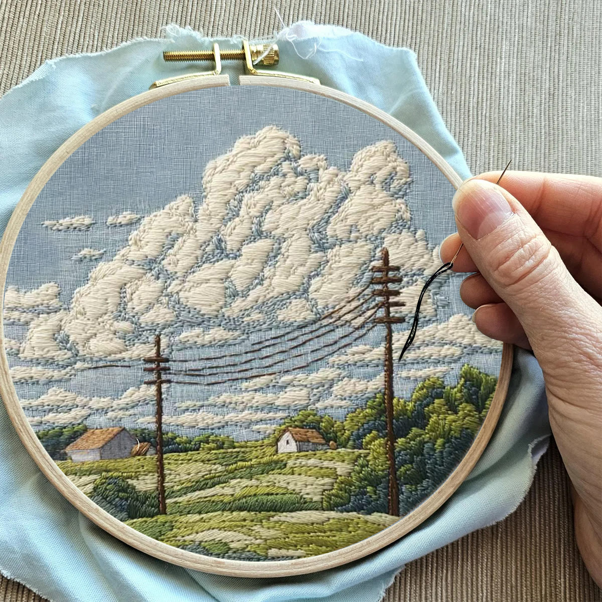 Rubbyoo Embroidery Kit - Rural Cloudscape Scene | Fresh Indoor Hanging Decor | Ideal Gifting Choice - image 9