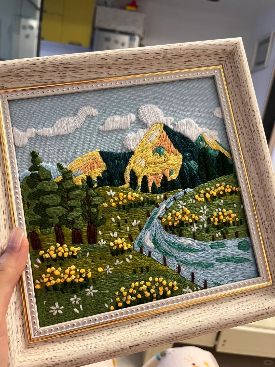 Rubbyoo Embroidery Kit - Scenery Series Needlecraft | Diy Home Decor | Unique Housewarming Gift - Yellow Mountain - image 4