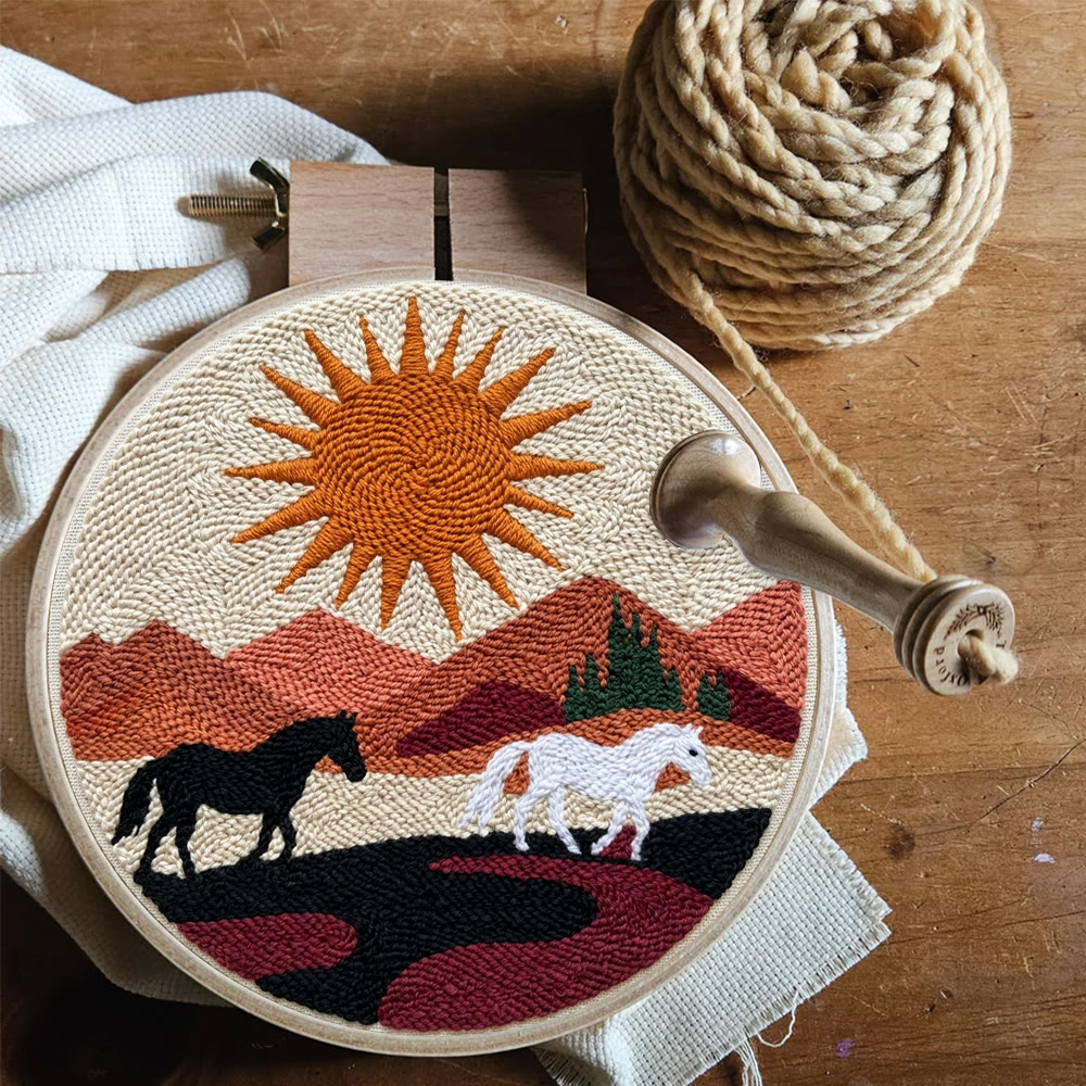 Boho Horse Punch Needle Kit - Handmade Modern Fiber Art | Southwestern Desert Sunset Decor - image 5