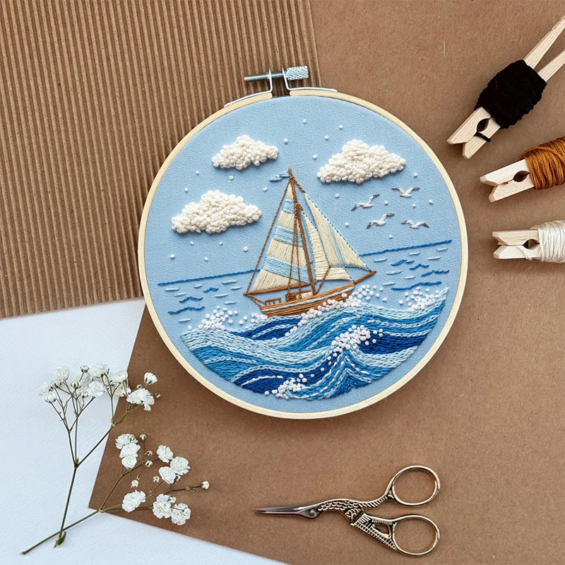 Rubbyoo Embroidery Kit - Sailboat On The Sea | Blue Toned Home Decor | Unique Nautical Gift For Her - image 7