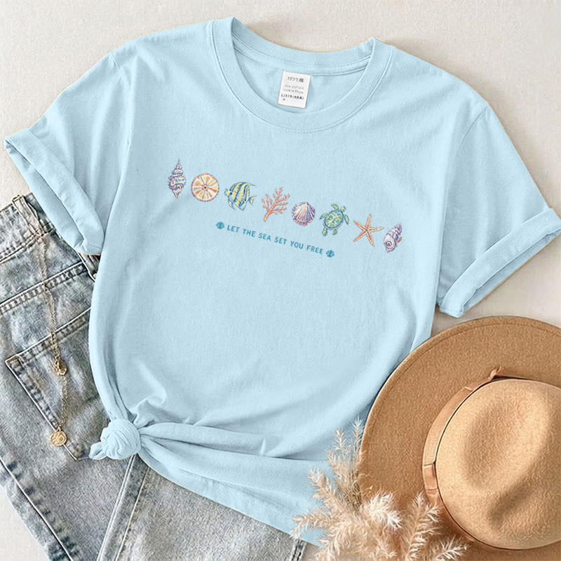 Rubbyoo Beach Day Graphic Tee  - Cartoon Coastal Sketch | Eye-Catching Summer Vacation Look - image 15