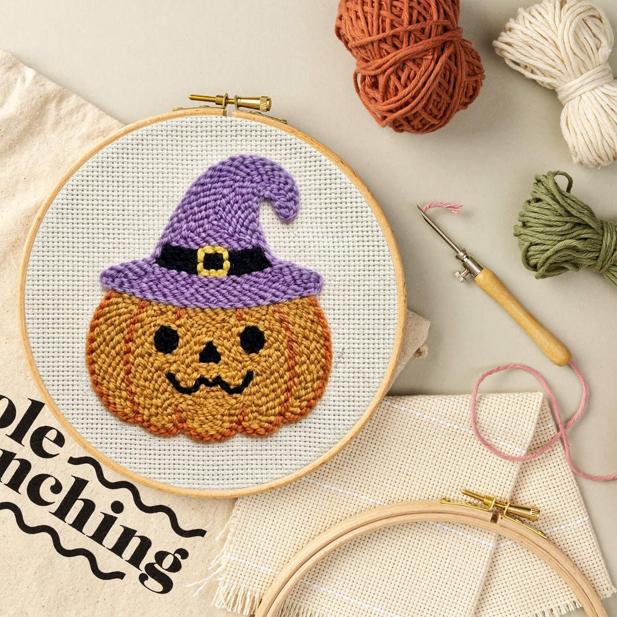 Magic Pumpkin  Punch Needle Kit - Whimsical Room Ornament | Special Halloween Atmosphere Coaster - image 6