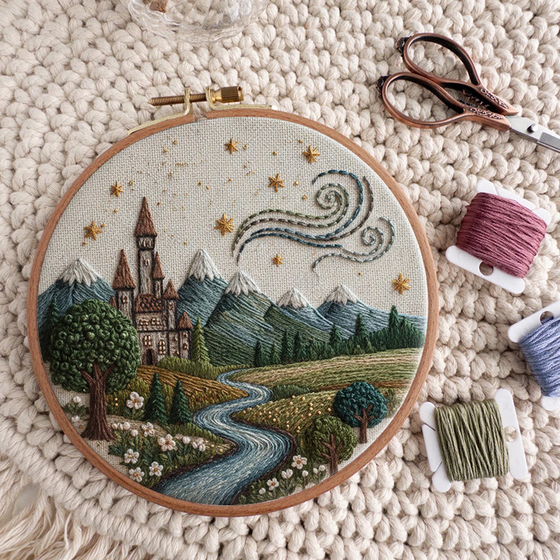 Rubbyoo Embroidery Kit - Starry Castle Stream | Idyllic Craft | Fairy-tale Accent - image 9