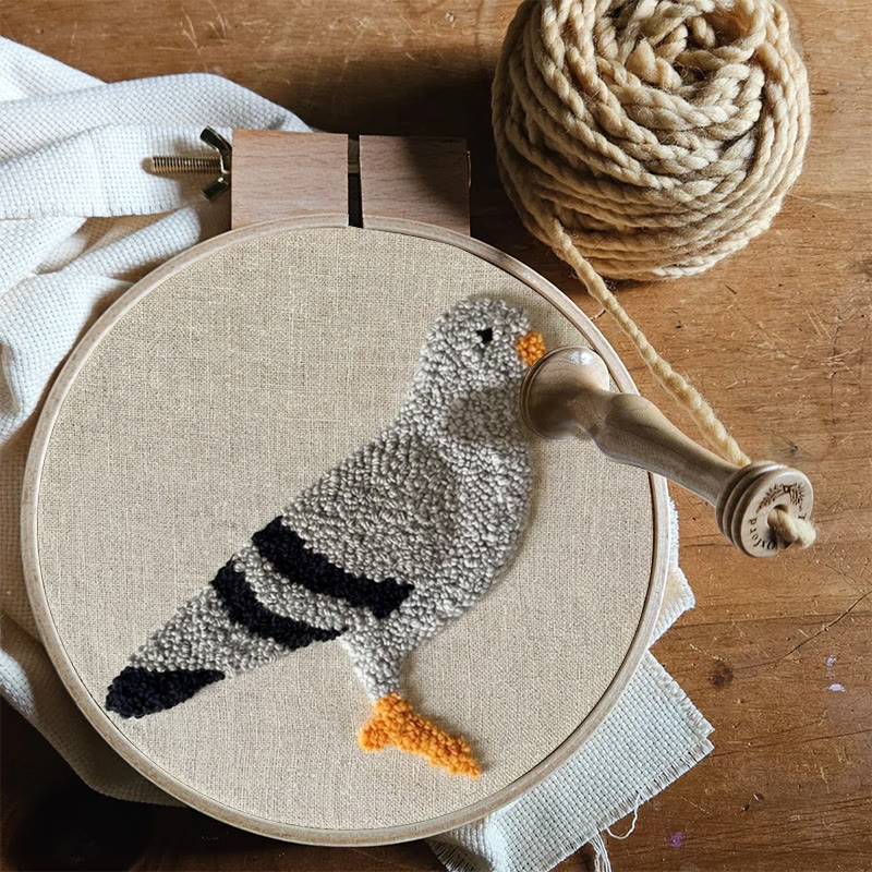 Grey Pigeon Portrait Punch Needle Kit - Simple Handwork | Minimalist Home Accent - image 8
