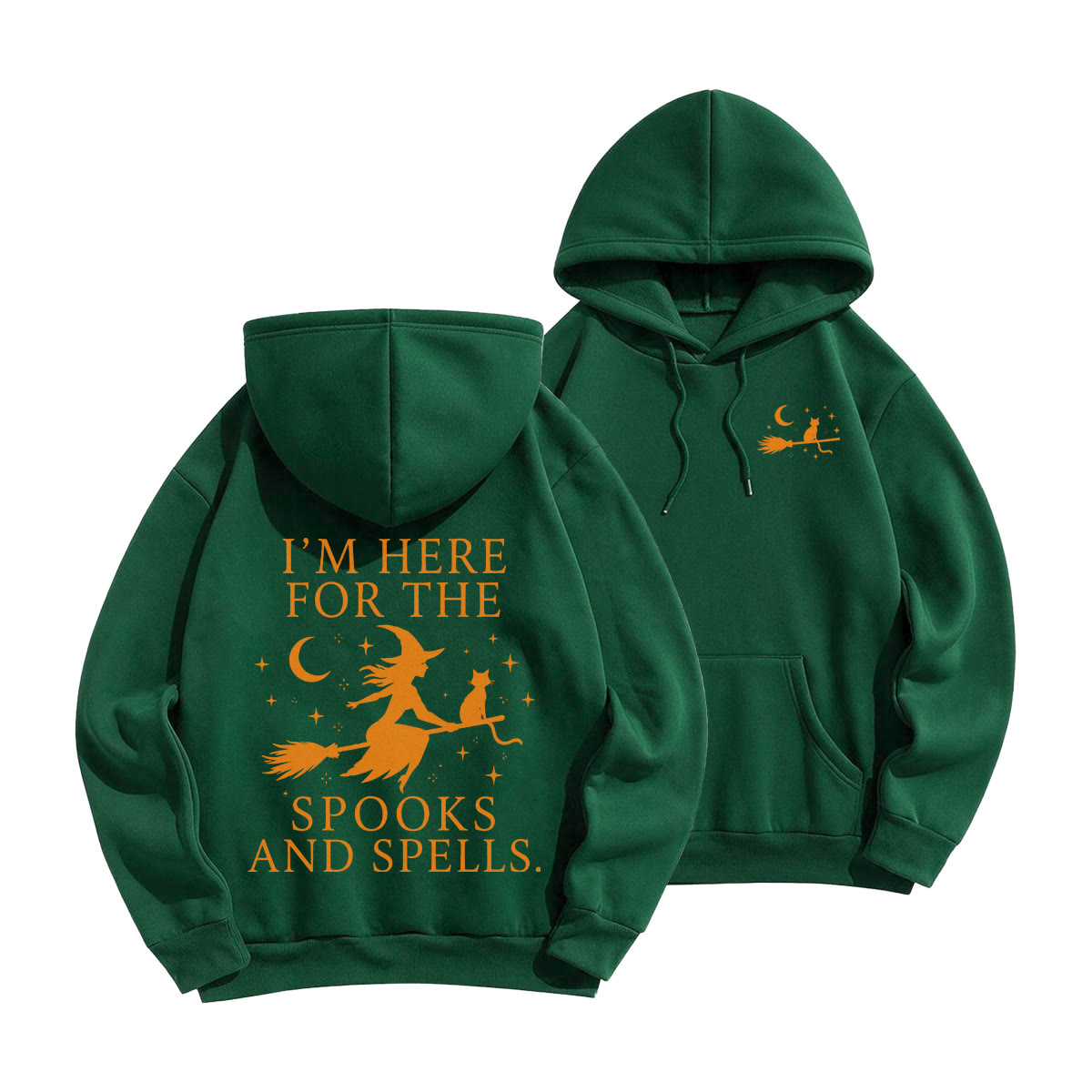Rubbyoo I Am Here For The Spooks And Spells Unisex Hoodie Halloween Outfit - Green - 2XL - image 19