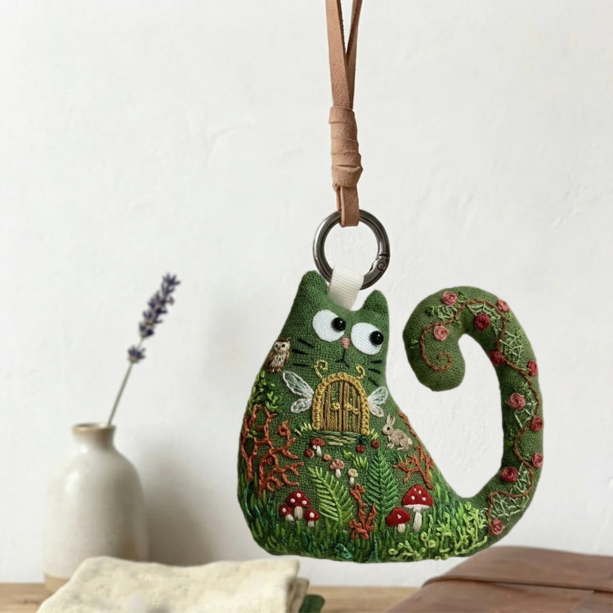 Rubbyoo Cat Embroidery Kit - Fairy Door In Secret Garden | Magic Gift For Kids | Fairycore Bag Pendant - image 5