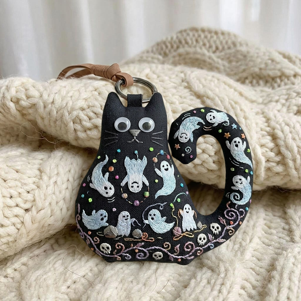 Rubbyoo Cat Embroidery Kit -  Cheerful Cute Ghost | Whimsical Skeleton Hanging Ornament | Charming Spooky Halloween Home Decor - image 5