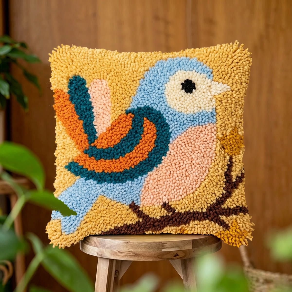 Rubbyoo Latch Hook Pillow Kit - Retro Blue Bird |  Aniaml Cushion Cover | Easy Handicraft For Beginner - image 3