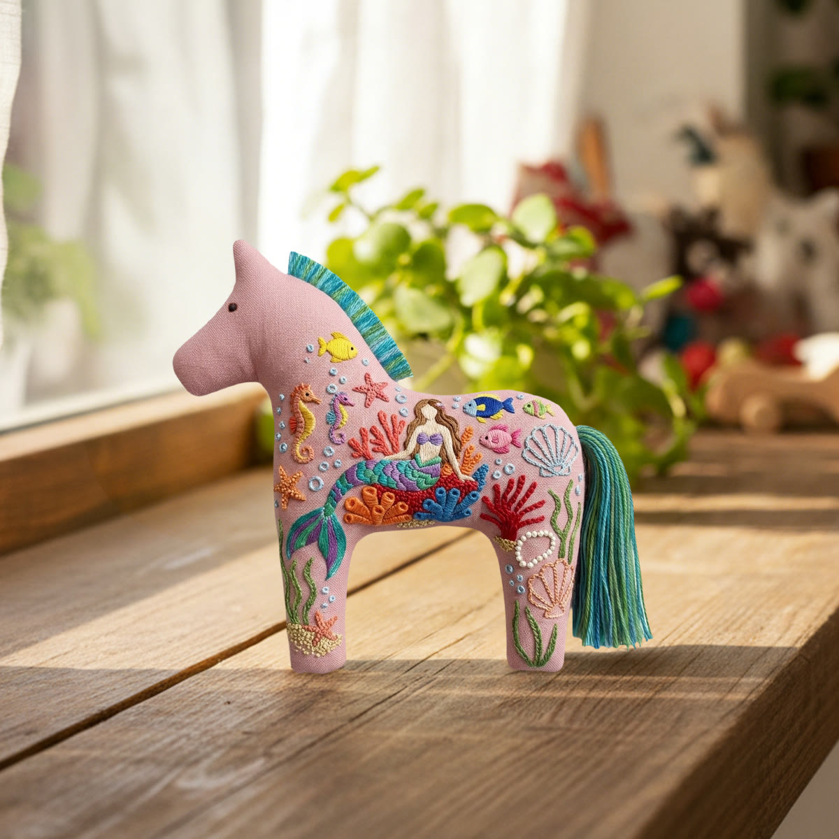 Rubbyoo Dala Horse Embroidery Kit - Pastel Pink Mermaid | Intricate Gift For Her | Summer Bag Charm - image 5