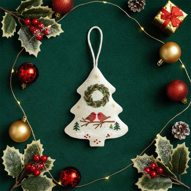 Rubbyoo Tree-shaped Embroidery Kit - Two Birds and Wreath Scene | Hand Embroidery Pattern | Christmas Gift for Her - image 8