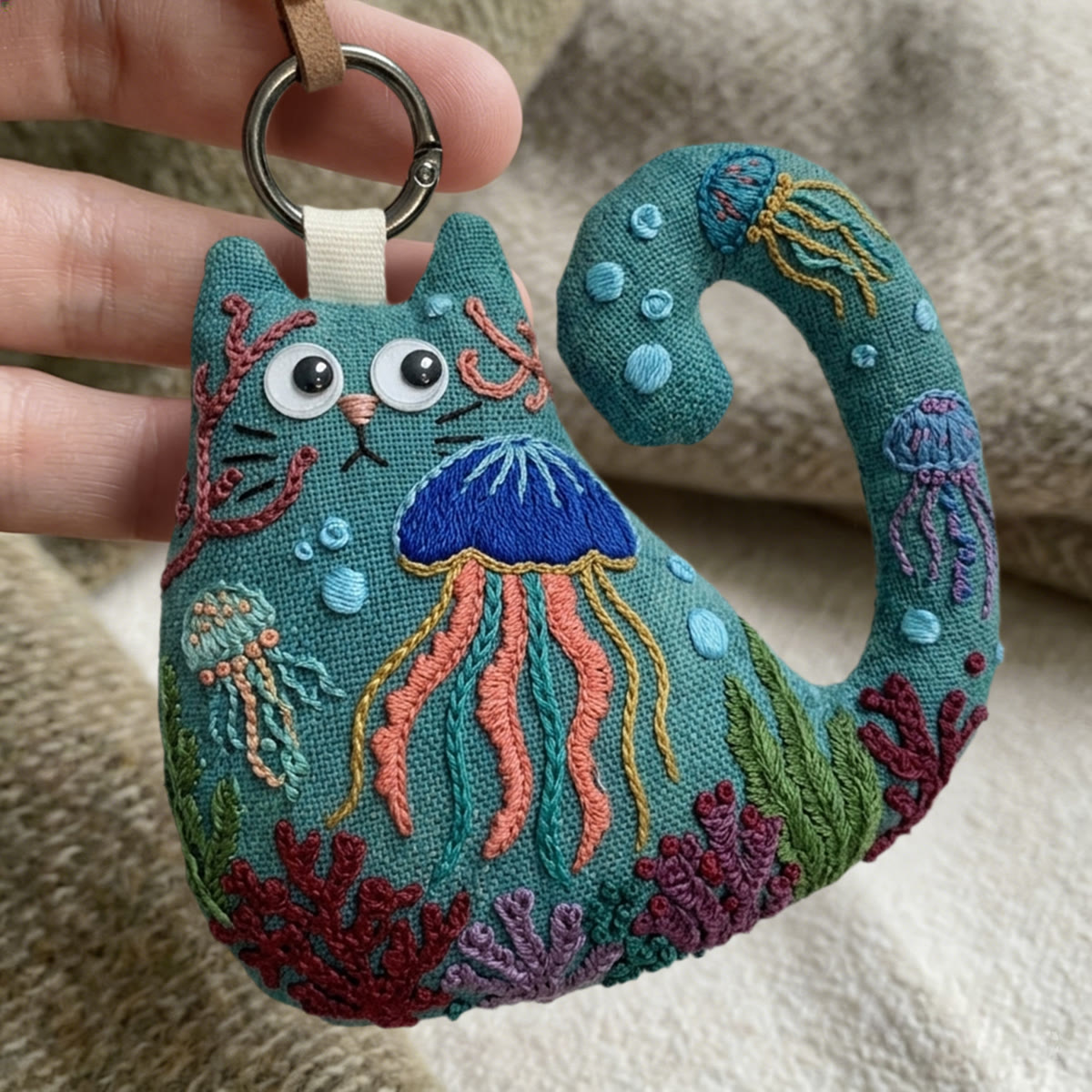 Rubbyoo Cat Embroidery Kit - Jellyfish And Coral Reef Pattern | Unique Birthday Gift | Kids Room Accent - image 9