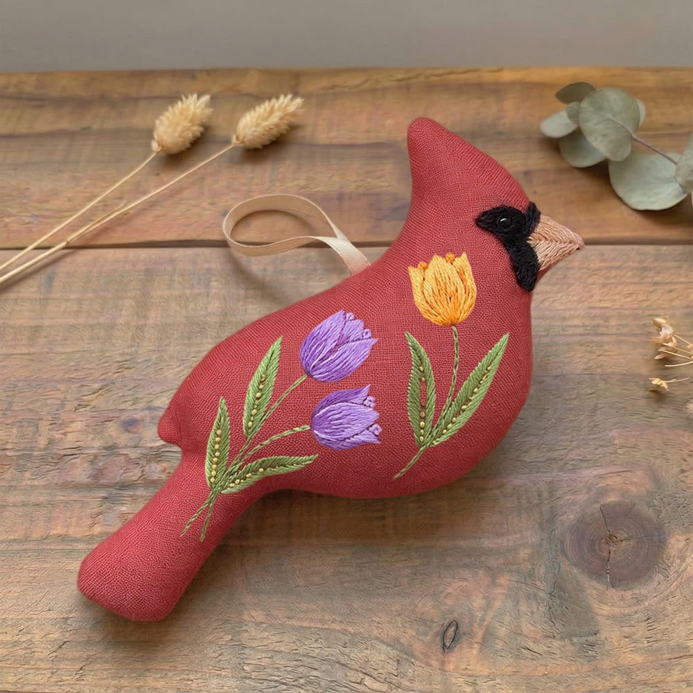 Rubbyoo Cardinal Embroidery Kit - Vivid Flowers | Stuffed Bird Toy | Personalized Craft For Mom  - image 4
