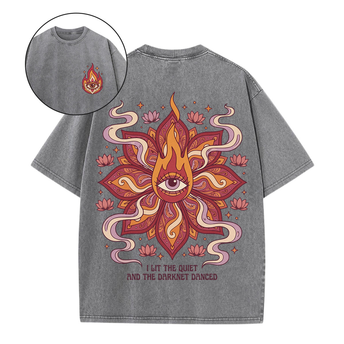Rubbyoo"i Lit The Quiet And The Darkness Danced" Double Sided Unisex Washed T-shirt - Grey - 5XL - image 17