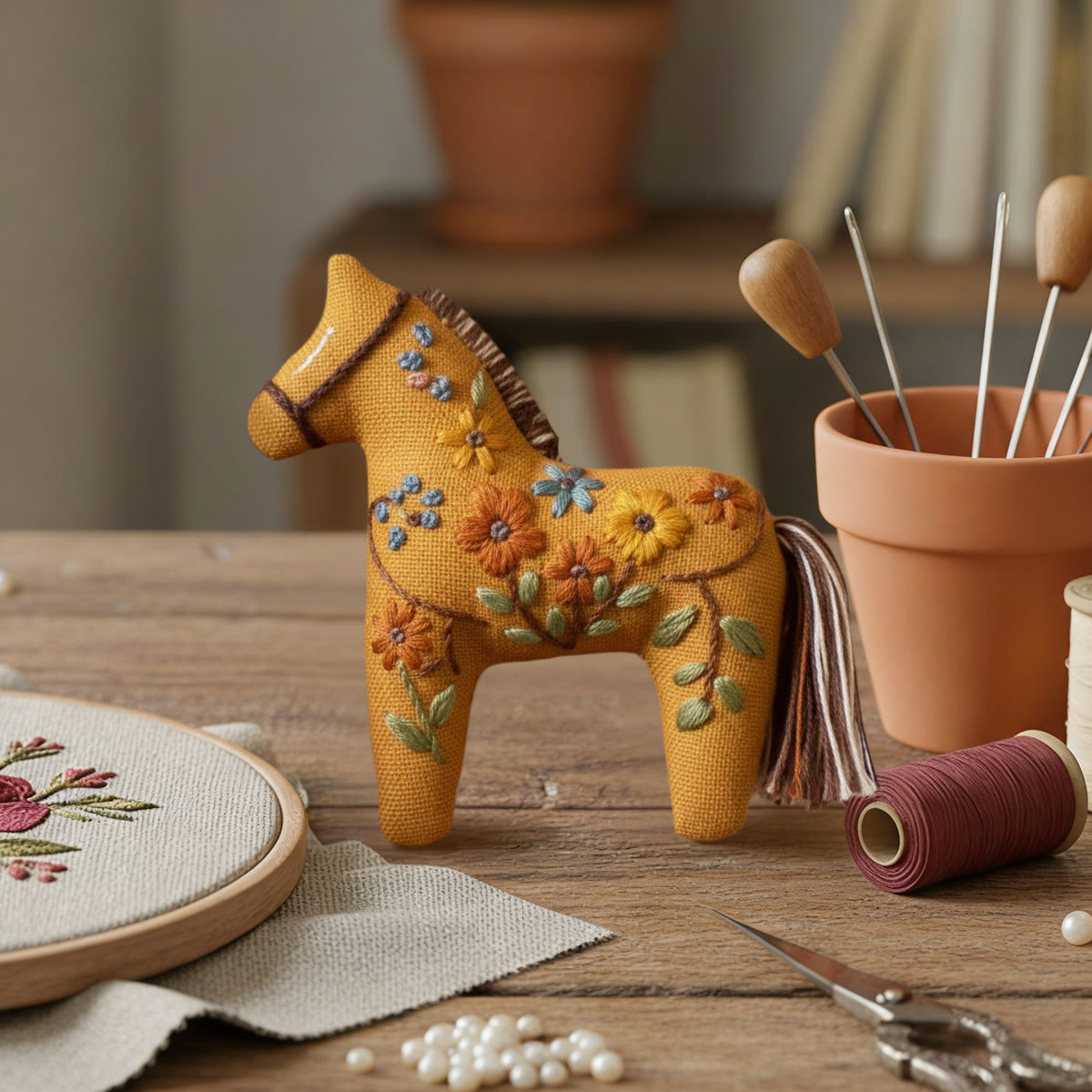 Rubbyoo Dala Horse Embroidery Kit - Yellow Wildflower Vine | Simple Handwork | Sweet Table Decoration - image 4