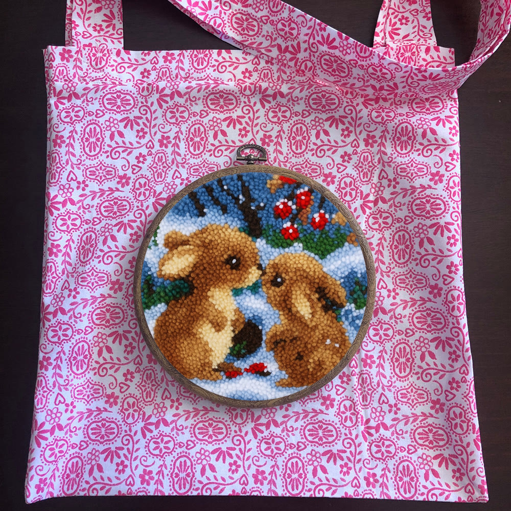 Winter Bunny Pair Punch Needle Kit - Artisan-made Craft | Winter Hanging For Home Decor - image 12