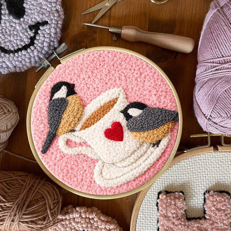 Blush Heart-cup Chickadees Punch Needle Kit – Essential Gifting Option | Heartwarming Decor Accent - image 11