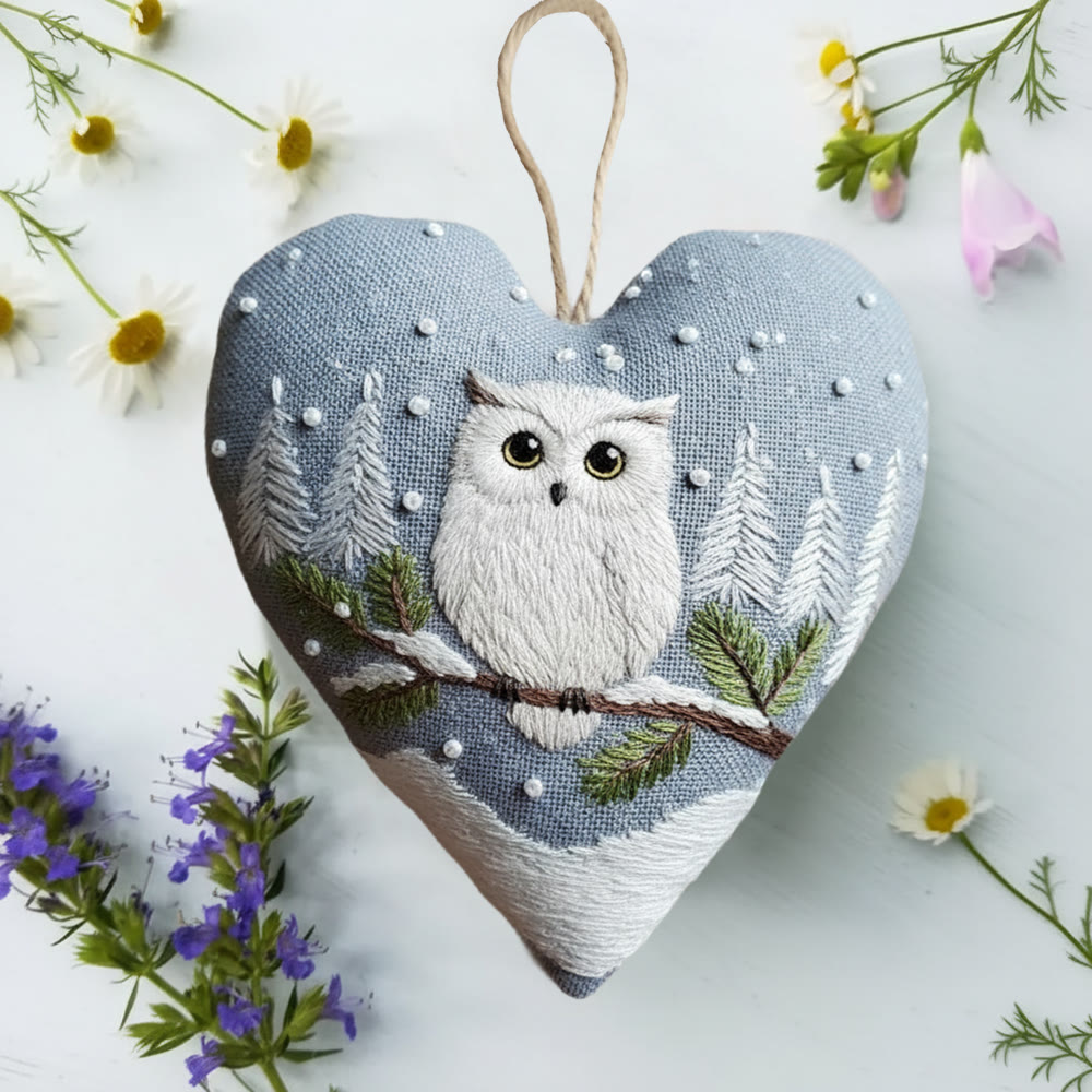 Rubbyoo Heart Embroidery Kit - Snowy Owl |  Artistic Snowfall Sewing Kit | Blue Cozy Room Accessory - image 7