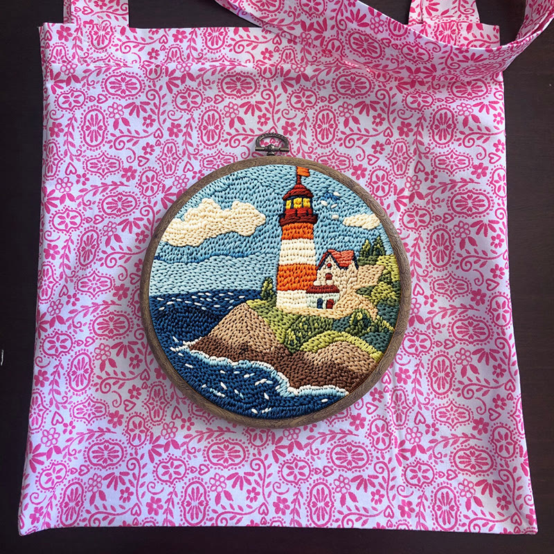 Seaside Lighthouse Punch Needle Kit - Beautiful Landscape Craft
