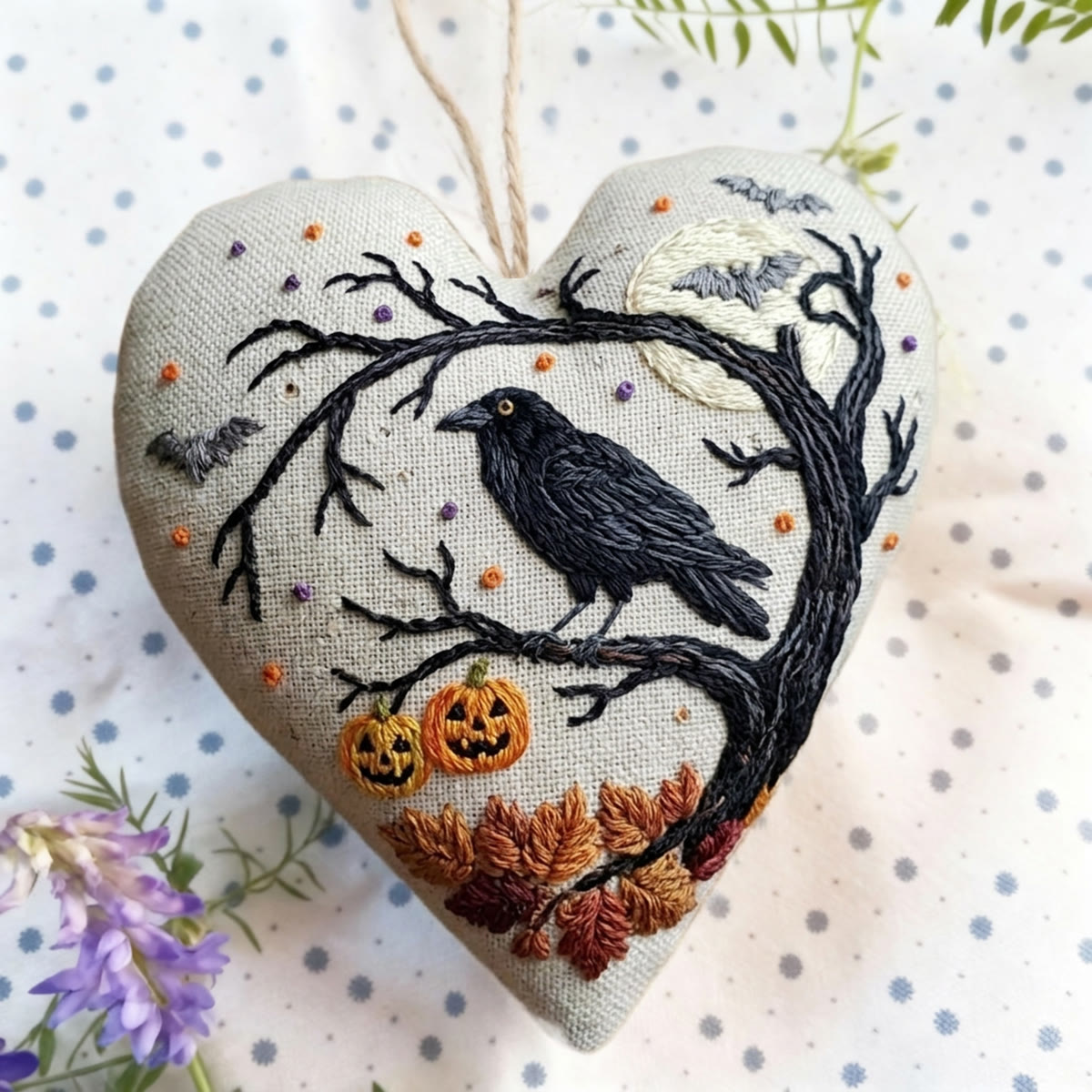 Rubbyoo Heart Embroidery Kit - Halloween Crow | Pretty Heart-Shaped Hanging Art | Whimsical Halloween Present For Friend - image 5
