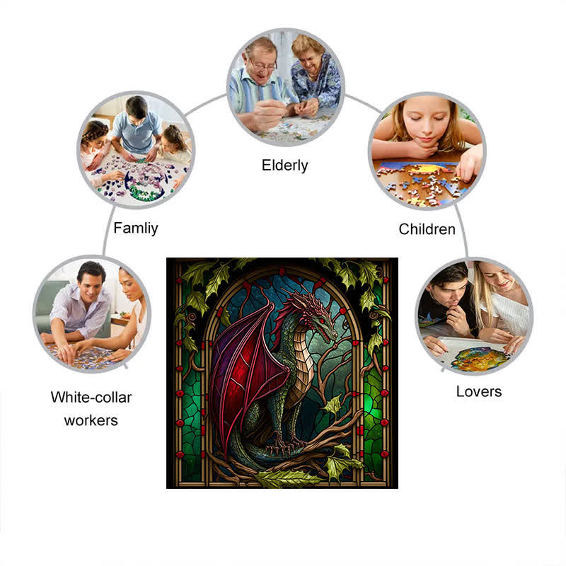 Rubbyoo Dragon Stained -3 Wooden Jigsaw Puzzle