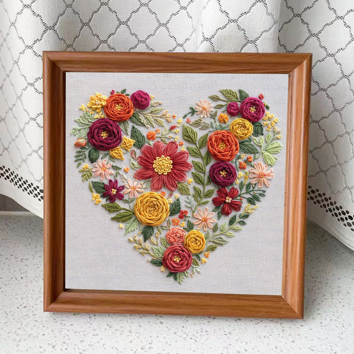 Rubbyoo Embroidery Kit - Floral Love | Modern Floral Heart | Diy Home Ornament - Embroidery Kit Plus An Extra Frame - image 13