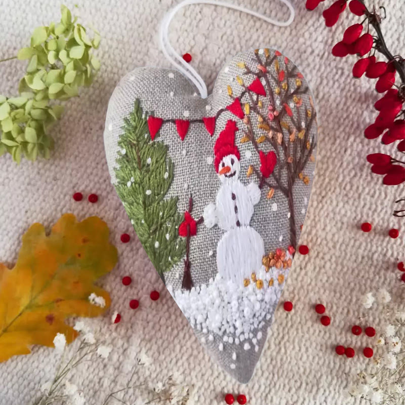 Rubbyoo Heart Embroidery Kit - Making Snowman | Unique Winter Craft | Christmas Hanging Decoration - image 5
