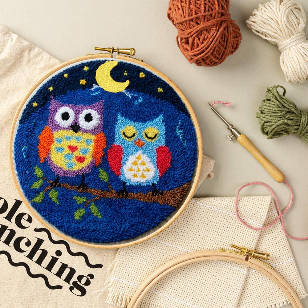 Owl In Night Punch Needle Kit - Handmade Yarn Hoop | Uniqe Home Accent - image 10