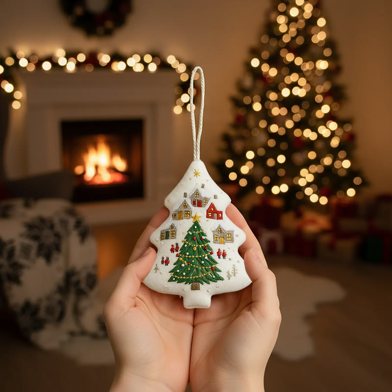 Rubbyoo Tree-shaped Embroidery Kit - Festive Town | Handmade Festive | Artisanal Xmas Accent - image 9