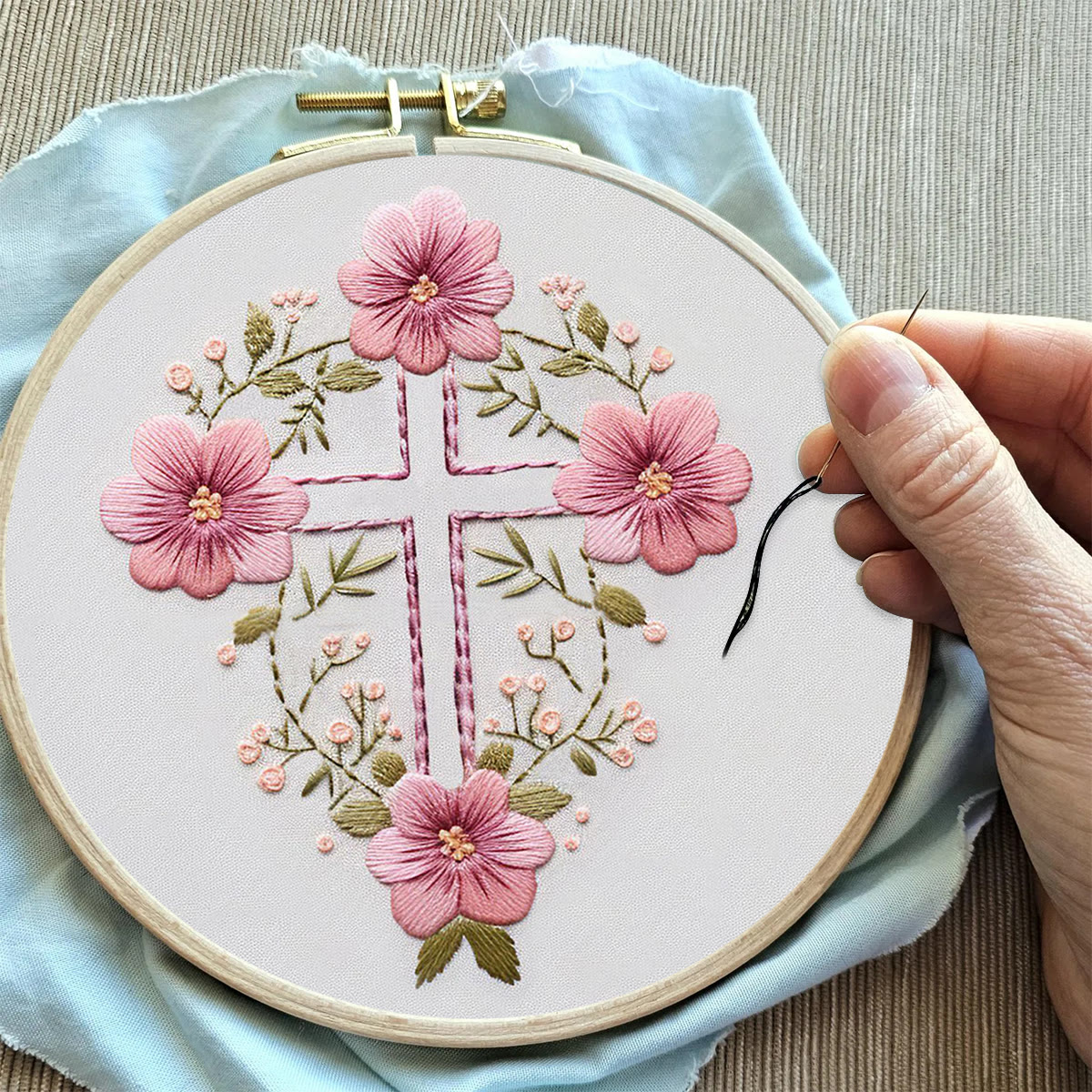 Rubbyoo Embroidery Kit - Flower Cross | Handmade Faith Craft | Creative Religious Decoration - image 8