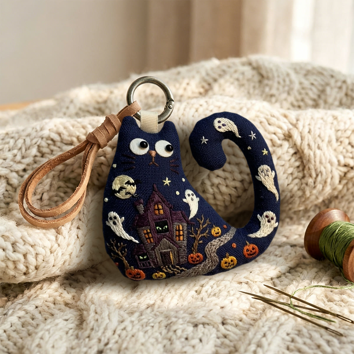 Rubbyoo Cat Embroidery Kit - Haunted House | Unique Handmade Keepsake | Creepy Cute Bag Charm - image 9