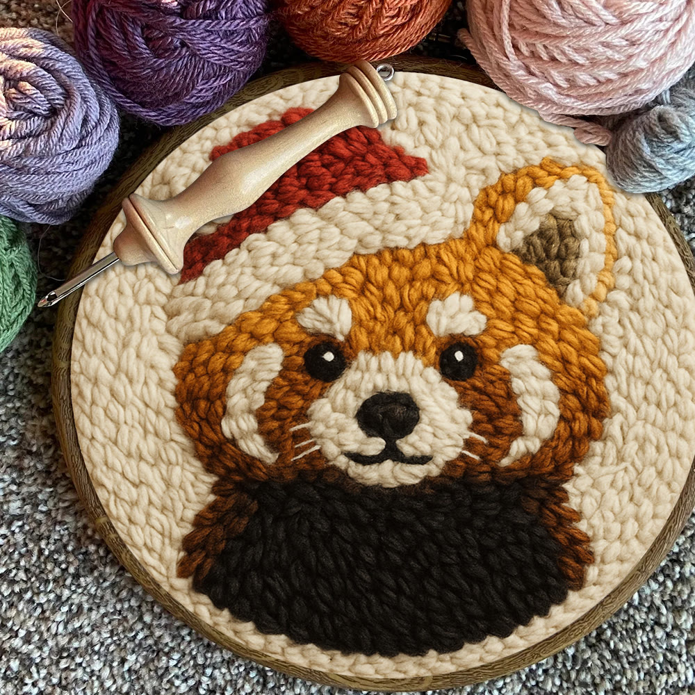  Christmas Red Panda Punch Needle Kit - Diy Punch Needle Coaster | Perfect Christmas Handicraft | Animal Tufted Coaster - image 8