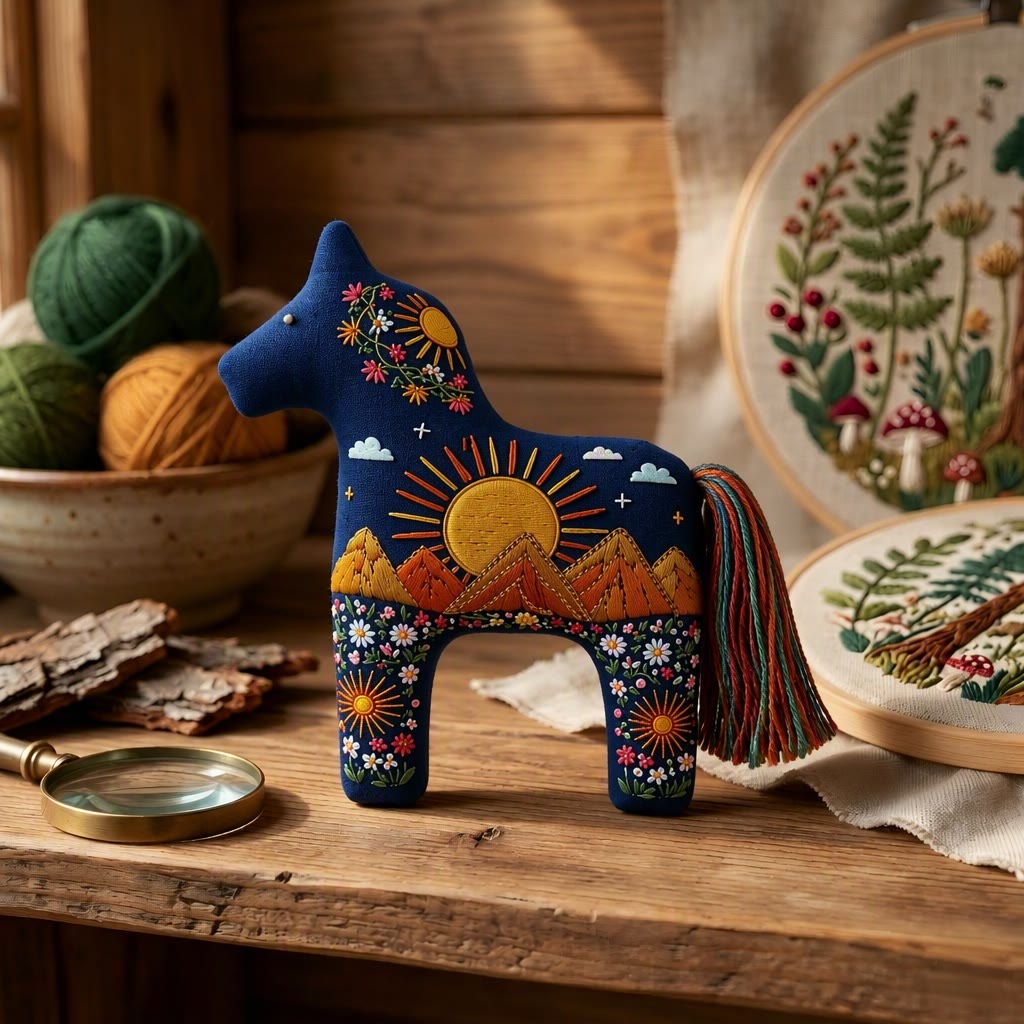 Rubbyoo Dala Horse Embroidery Kit - Sunset Valley | Boho Folk Art Ornament | Handmade Rustic Floral Accent - image 2