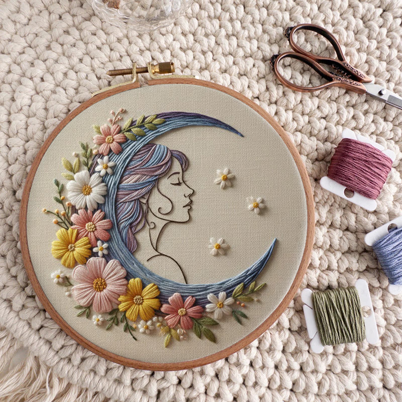 Rubbyoo Embroidery Kit - Floral Moon Goddess | Magical Diy | Ethereal Statement - image 9