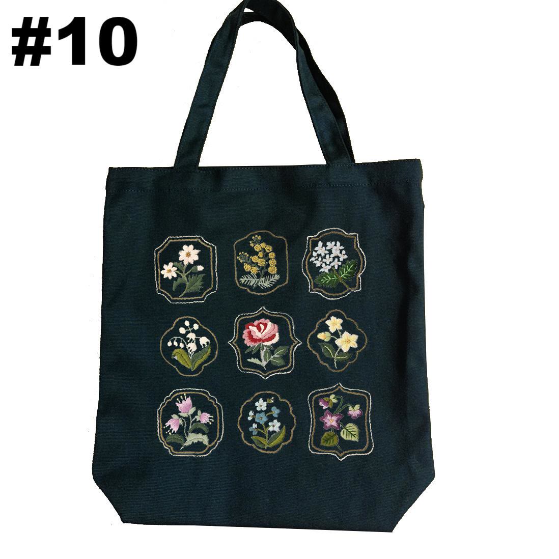 Embroidery Black Canvas Tote Bag Kits | Easy Craft For Beginners |  Diy Embroidered Flower Bags - #10 - image 11