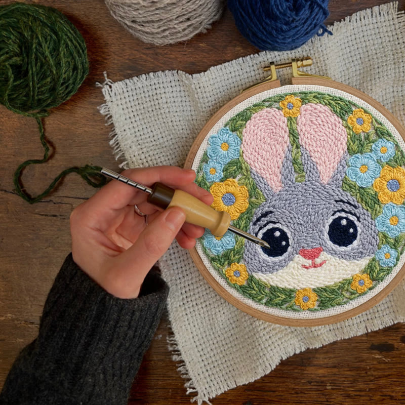 Floral Wreath Bunny Punch Needle Kit - Delightful Diy | Heartwarming Gift Pick - image 6