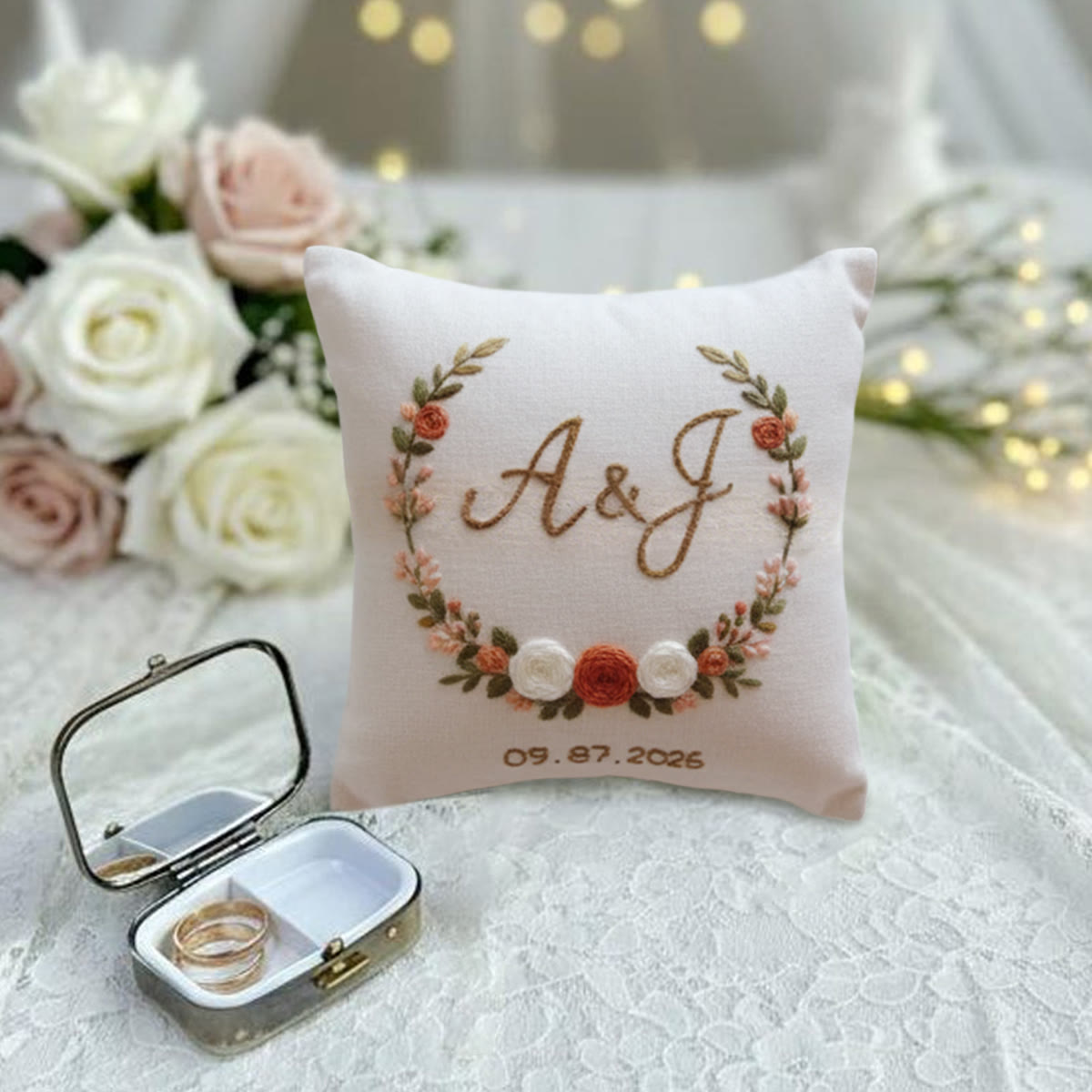 Rubbyoo Personalized Ring Bearer Pillow Embroidery Kit - Rose Wreath Monogram | Milestone Gatherings | Novice-friendly - image 5
