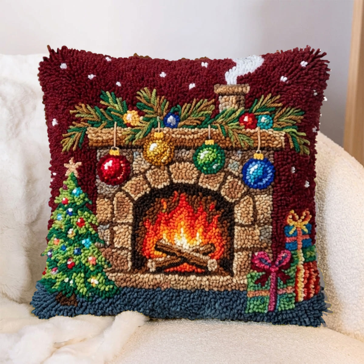 Rubbyoo Latch Hook Pillow Kit - Christmas Fireplace | Thoughtful Housewarming Gift | Christmas Party Home Decor - image 5