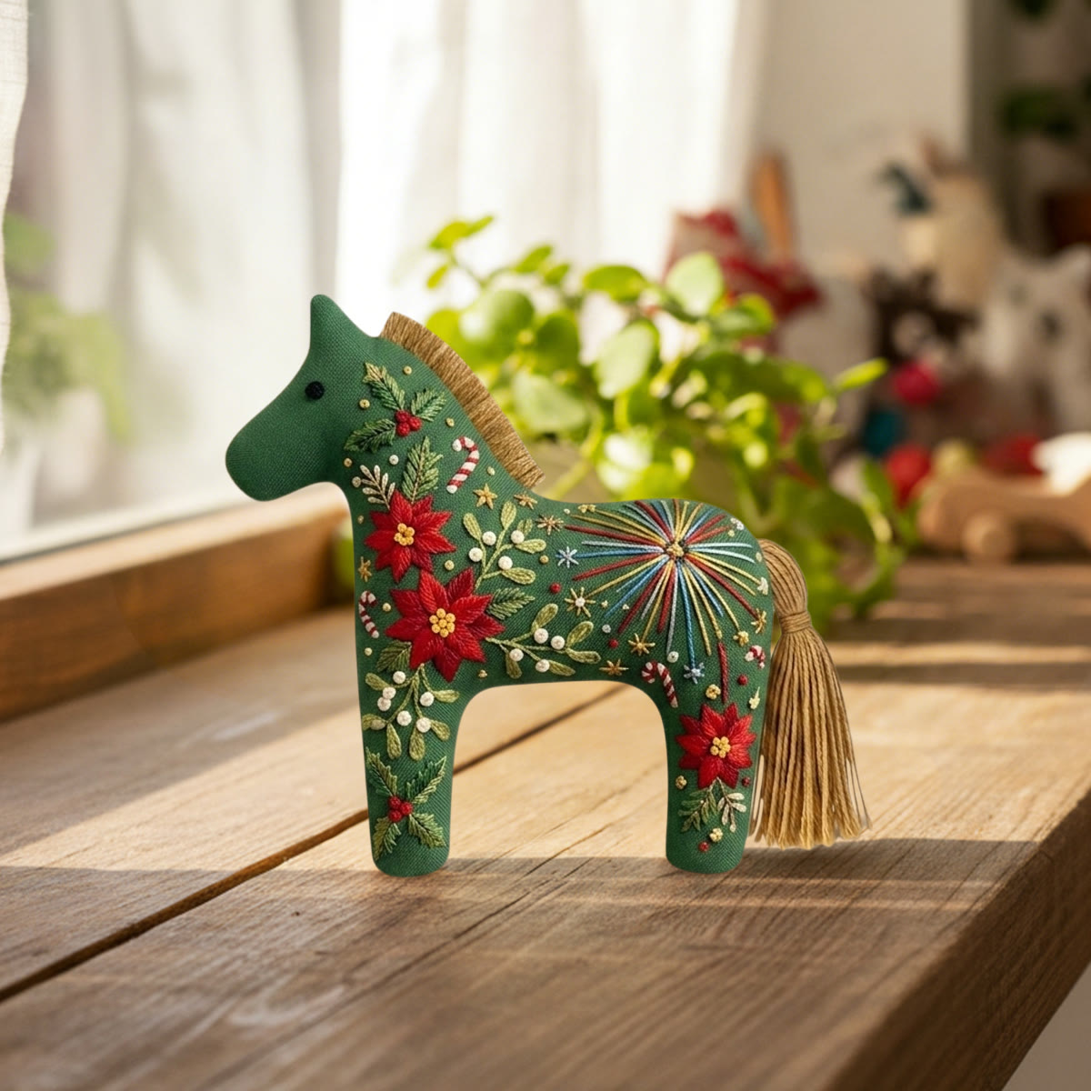 Rubbyoo Dala Horse Embroidery Kit - Christmas Firework | Festive Xmas Tree Hanging | Handmade Vintage Poinsettia Craft - image 2